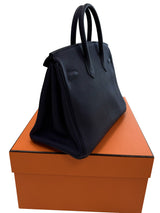 Hermes Birkin 25 Handbag Blue Togo Leather Handbag with Palladium Hardware