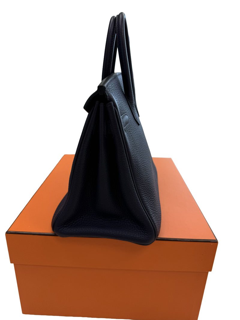 Hermes Birkin 25 Handbag Blue Togo Leather Handbag with Palladium Hardware