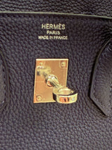 Hermes Birkin 25 Handbag Blue Togo Leather Handbag with Palladium Hardware
