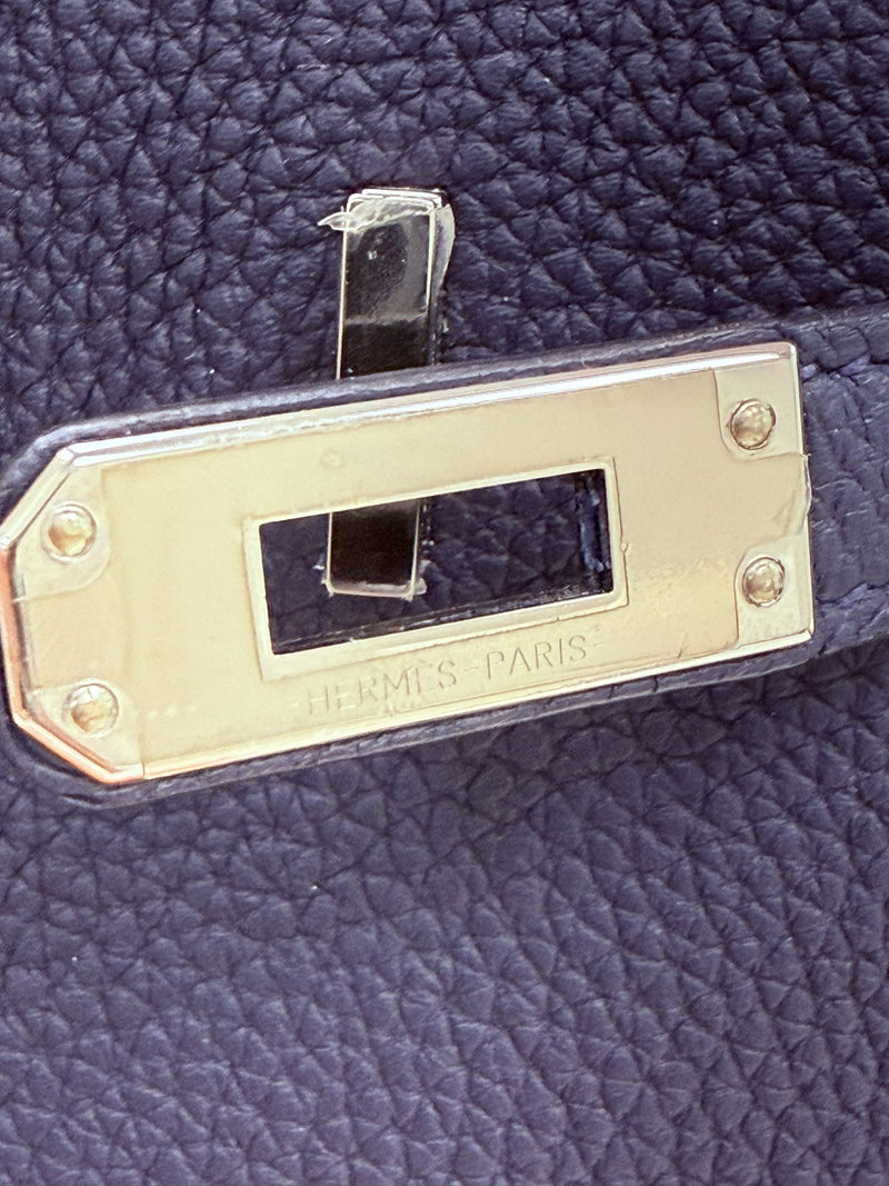 Hermes Birkin 25 Handbag Blue Togo Leather Handbag with Palladium Hardware