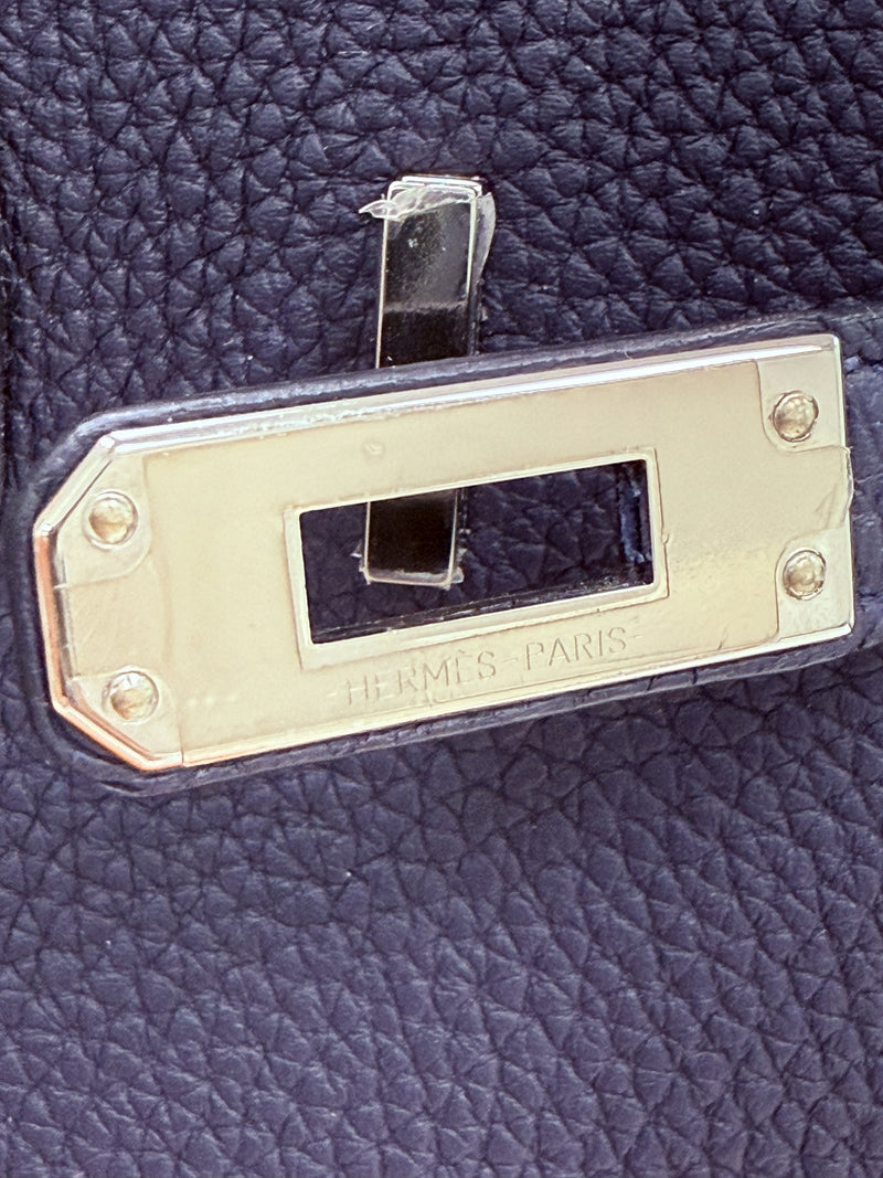 Hermes Birkin 25 Handbag Blue Togo Leather Handbag with Palladium Hardware