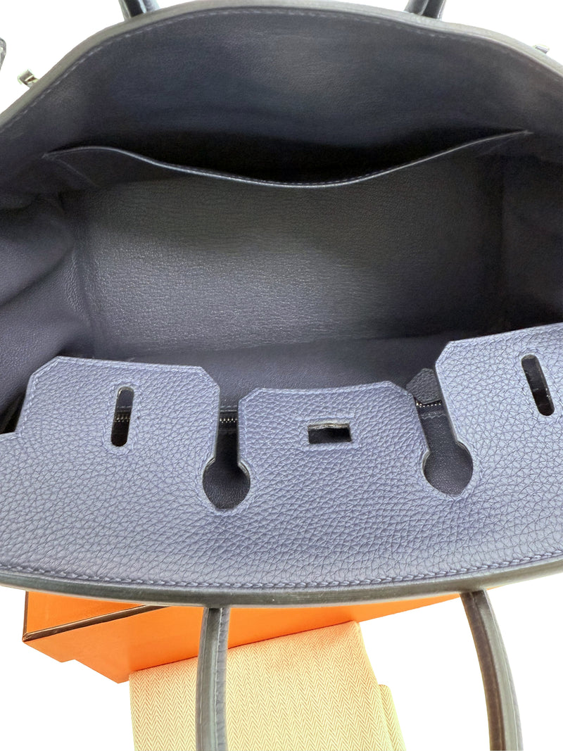 Hermes Birkin 25 Handbag Blue Togo Leather Handbag with Palladium Hardware