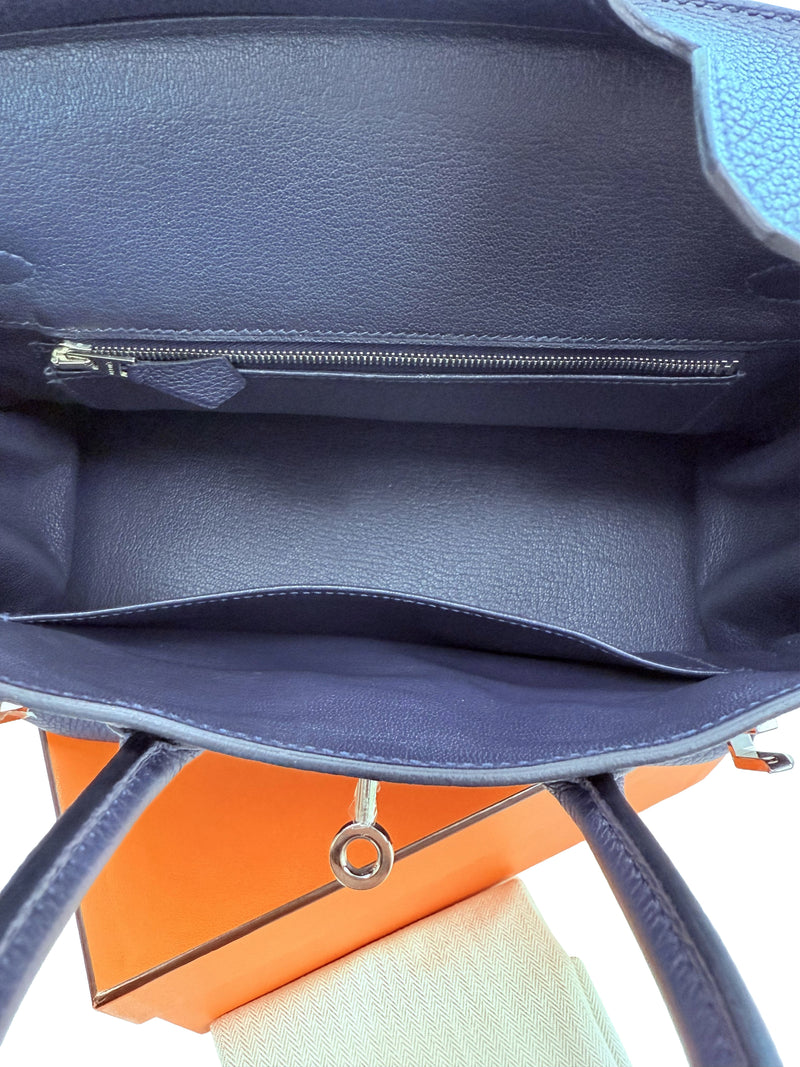 Hermes Birkin 25 Handbag Blue Togo Leather Handbag with Palladium Hardware
