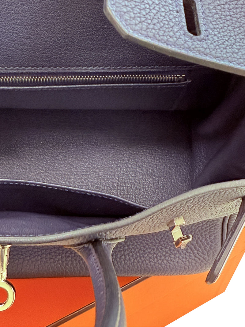 Hermes Birkin 25 Handbag Blue Togo Leather Handbag with Palladium Hardware