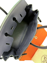 Hermes Birkin 25 Handbag Blue Togo Leather Handbag with Palladium Hardware