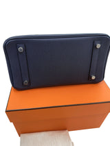 Hermes Birkin 25 Handbag Blue Togo Leather Handbag with Palladium Hardware
