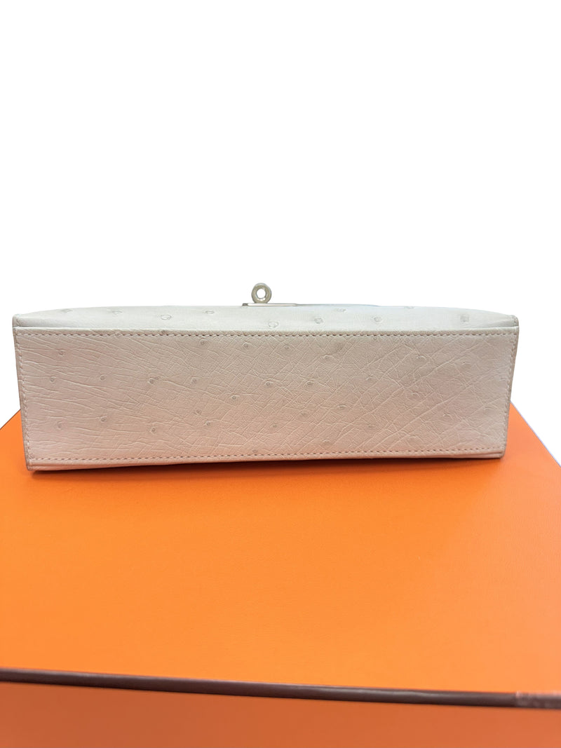 Hermes Kelly Pochette Gris Perle Ostrich With Palladium Hardware Handbag