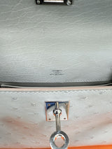 Hermes Kelly Pochette Gris Perle Ostrich With Palladium Hardware Handbag