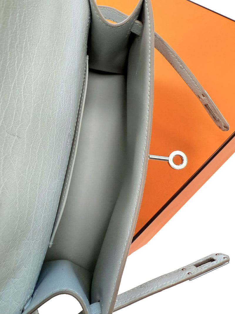 Hermes Kelly Pochette Gris Perle Ostrich With Palladium Hardware Handbag