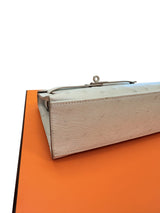 Hermes Kelly Pochette Gris Perle Ostrich With Palladium Hardware Handbag