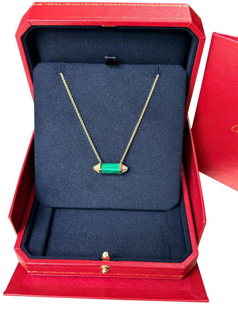 Cartier Les Berlingots De Cartier Malachite Diamond Necklace Medium Model Gold