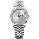 Rolex Datejust 36mm Silver Diamond Dial Bezel Steel Gold Jubilee Watch 126284RBR