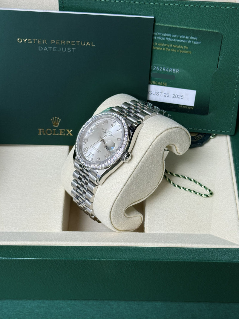 Rolex Datejust 36mm Silver Diamond Dial Bezel Steel Gold Jubilee Watch 126284RBR