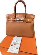Hermes Birkin Touch 30 Gold Matte Alligator / Togo Limited Edition Palladium Bag