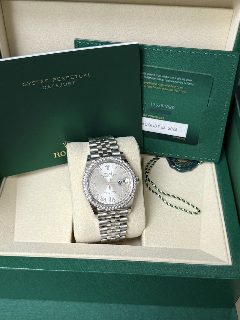 Rolex Datejust 36mm Silver Diamond Dial Bezel Steel Gold Jubilee Watch 126284RBR