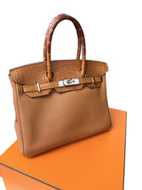 Hermes Birkin Touch 30 Gold Matte Alligator / Togo Limited Edition Palladium Bag
