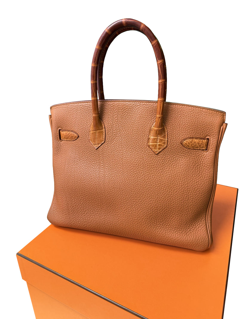 Hermes Birkin Touch 30 Gold Matte Alligator / Togo Limited Edition Palladium Bag