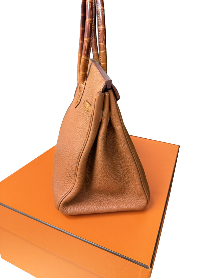 Hermes Birkin Touch 30 Gold Matte Alligator / Togo Limited Edition Palladium Bag