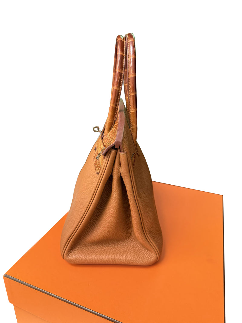 Hermes Birkin Touch 30 Gold Matte Alligator / Togo Limited Edition Palladium Bag