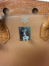Hermes Birkin Touch 30 Gold Matte Alligator / Togo Limited Edition Palladium Bag