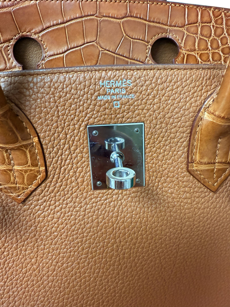 Hermes Birkin Touch 30 Gold Matte Alligator / Togo Limited Edition Palladium Bag