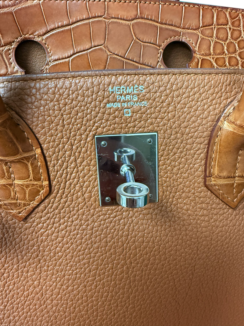 Hermes Birkin Touch 30 Gold Matte Alligator / Togo Limited Edition Palladium Bag
