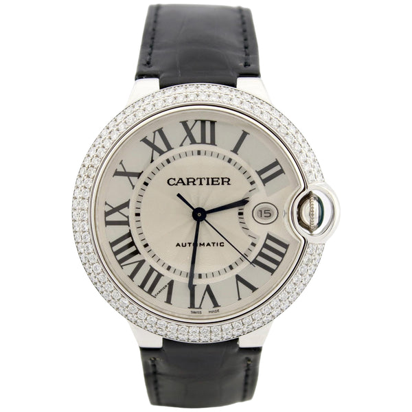 Cartier Ballon Bleu 42mm 18K White Gold Factory Diamond Bezel Watch WE900951