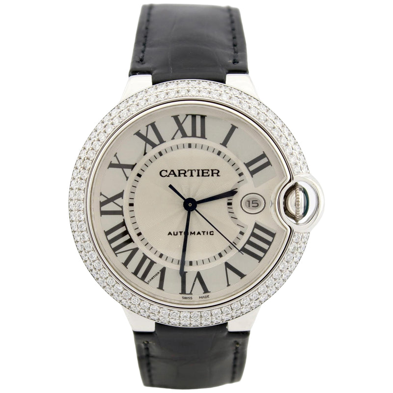 Cartier Ballon Bleu 42mm 18K White Gold Factory Diamond Bezel Watch WE900951
