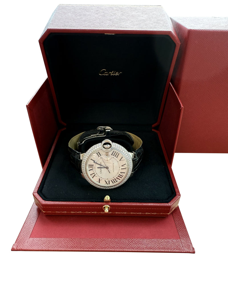 Cartier Ballon Bleu 42mm 18K White Gold Factory Diamond Bezel Watch WE900951