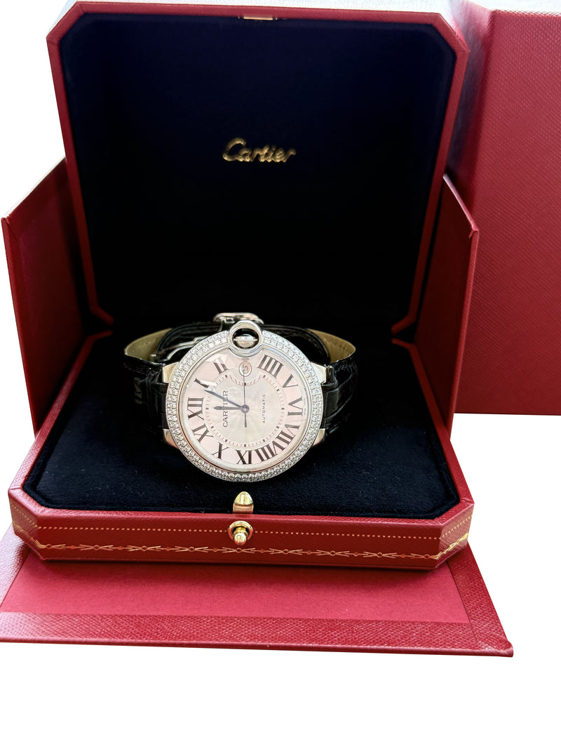 Cartier Ballon Bleu 42mm 18K White Gold Factory Diamond Bezel Watch WE900951