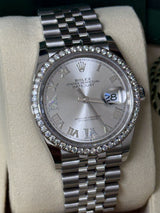 Rolex Datejust 36mm Silver Diamond Dial Bezel Steel Gold Jubilee Watch 126284RBR