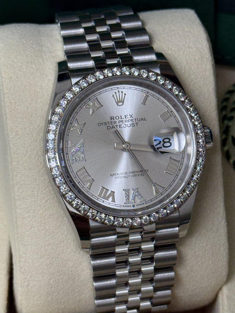 Rolex Datejust 36mm Silver Diamond Dial Bezel Steel Gold Jubilee Watch 126284RBR