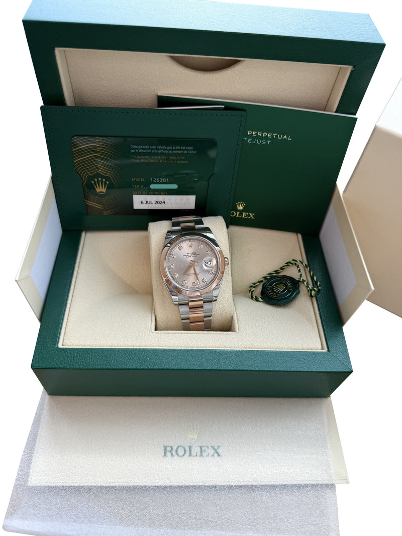 Rolex Datejust 41 Sundust Pink Diamond Dial Rose Gold Smooth Bezel Watch 126301
