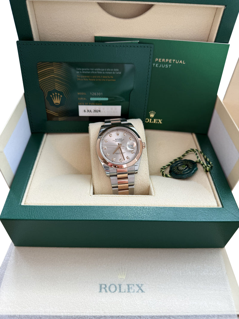 Rolex Datejust 41 Sundust Pink Diamond Dial Rose Gold Smooth Bezel Watch 126301