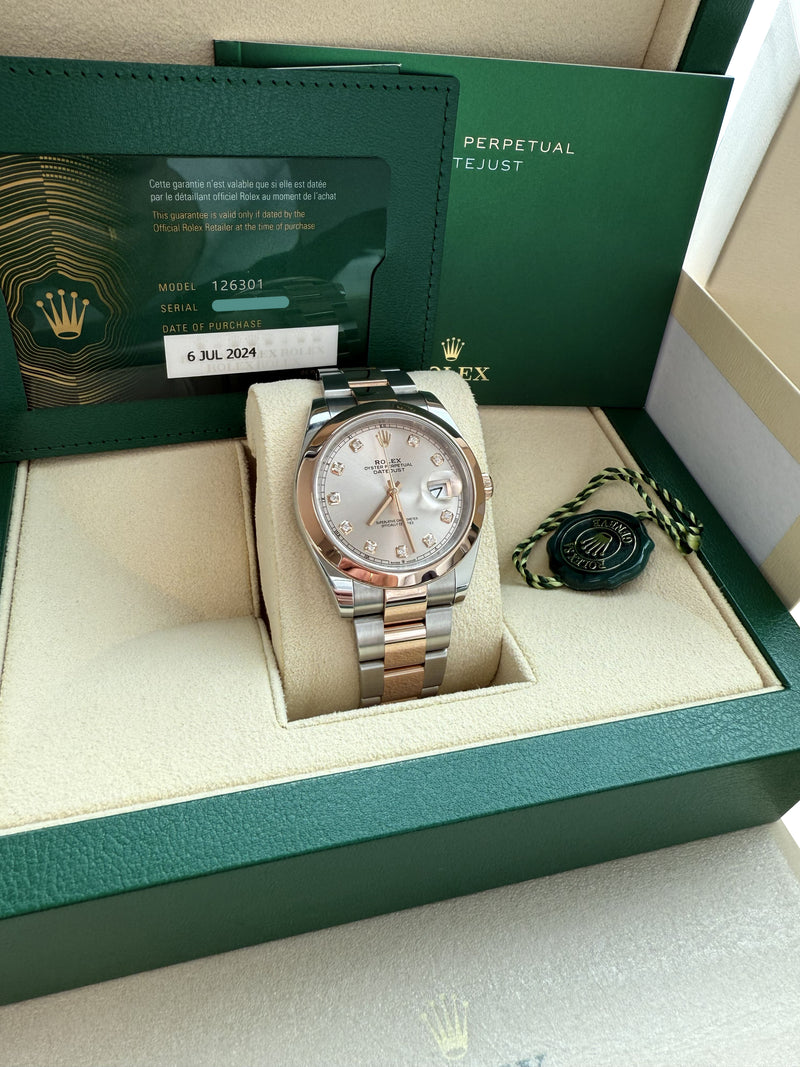 Rolex Datejust 41 Sundust Pink Diamond Dial Rose Gold Smooth Bezel Watch 126301