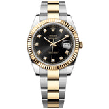 Rolex Datejust 41 Black Diamond Dial Yellow Gold Steel Fluted Bezel Watch 126333
