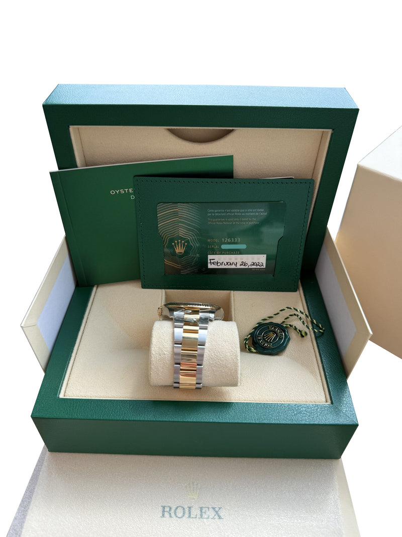 Rolex Datejust 41 Black Diamond Dial Yellow Gold Steel Fluted Bezel Watch 126333