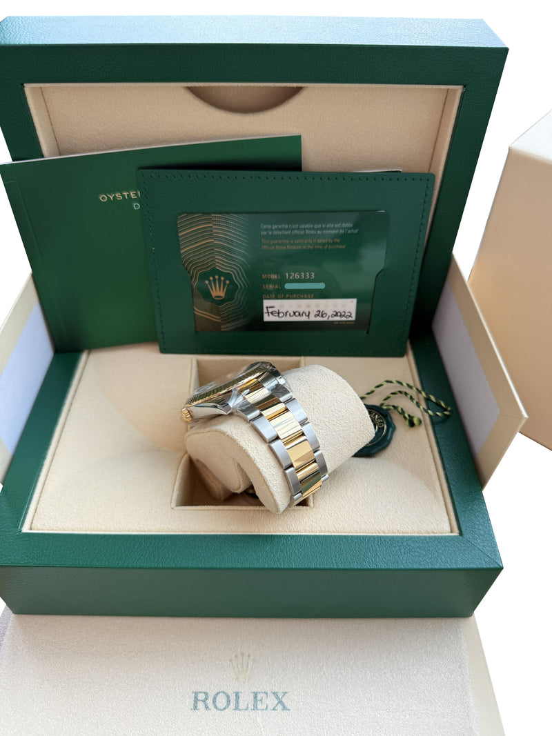 Rolex Datejust 41 Black Diamond Dial Yellow Gold Steel Fluted Bezel Watch 126333