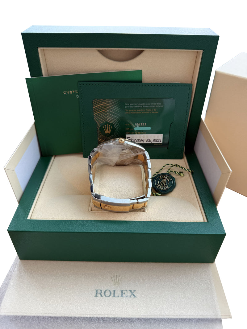 Rolex Datejust 41 Black Diamond Dial Yellow Gold Steel Fluted Bezel Watch 126333