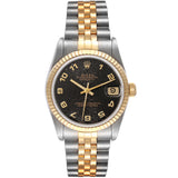 Rolex Datejust 36mm Jubilee Black Arabic Dial 18K Yellow Gold Steel Watch 16013