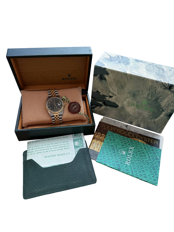 Rolex Datejust 36mm Jubilee Black Arabic Dial 18K Yellow Gold Steel Watch 16013