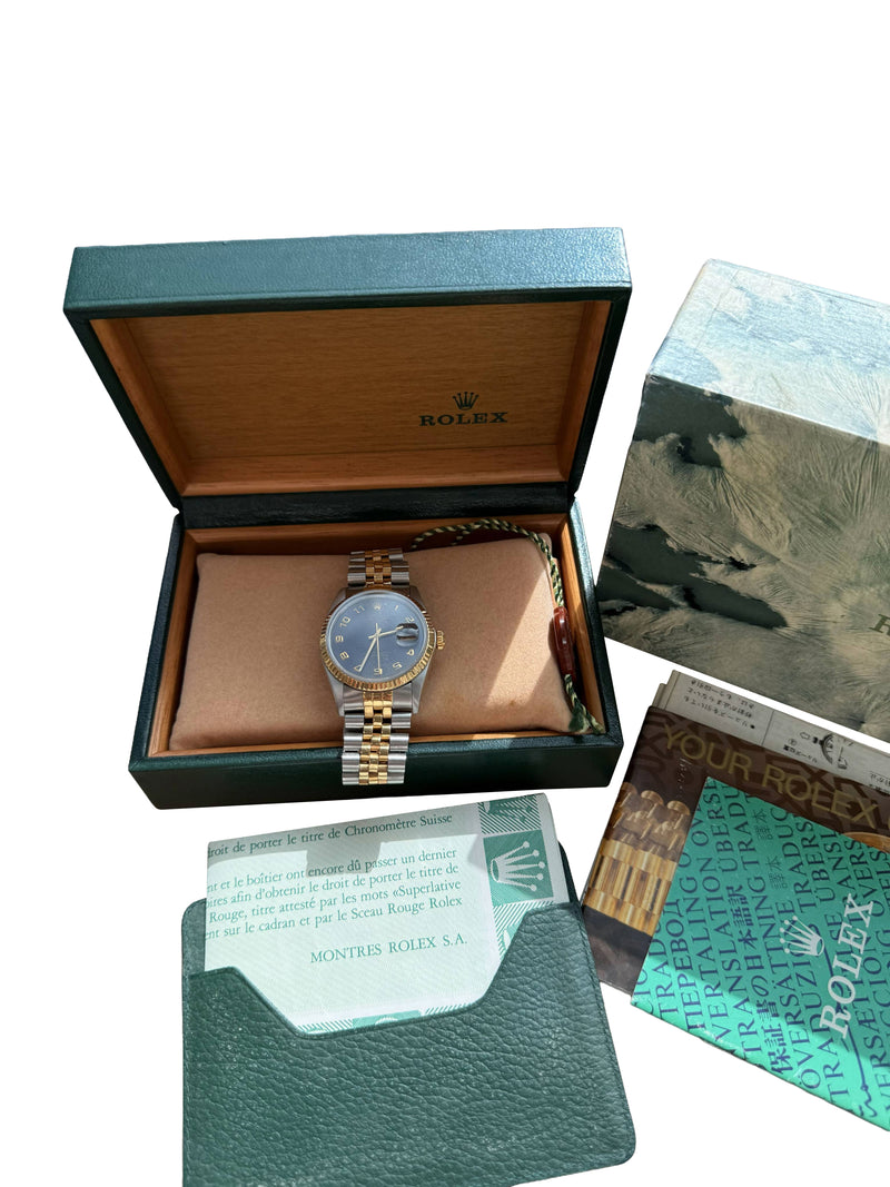 Rolex Datejust 36mm Jubilee Black Arabic Dial 18K Yellow Gold Steel Watch 16013