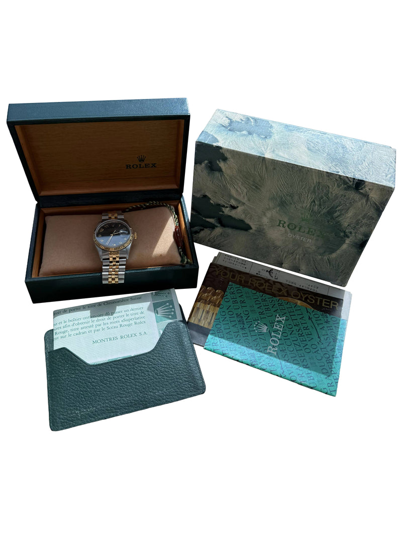 Rolex Datejust 36mm Jubilee Black Arabic Dial 18K Yellow Gold Steel Watch 16013