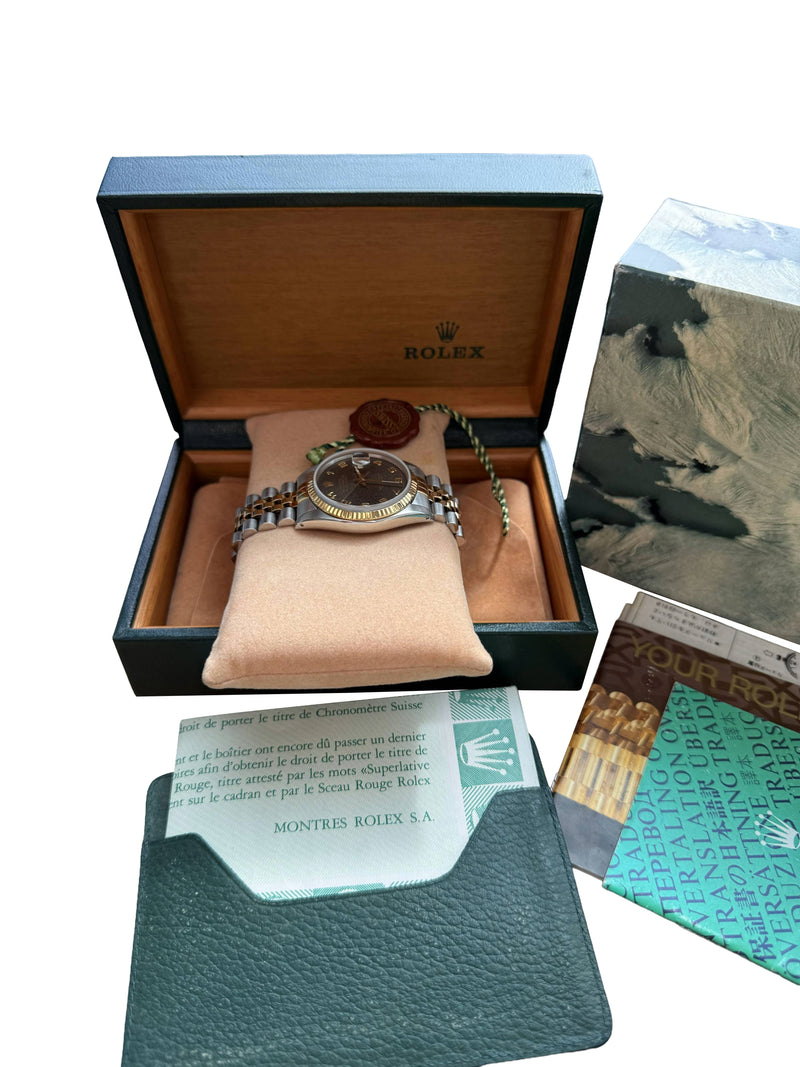 Rolex Datejust 36mm Jubilee Black Arabic Dial 18K Yellow Gold Steel Watch 16013