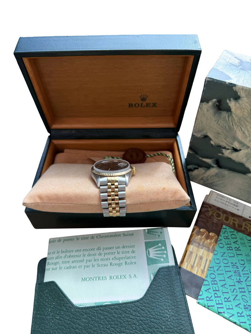 Rolex Datejust 36mm Jubilee Black Arabic Dial 18K Yellow Gold Steel Watch 16013