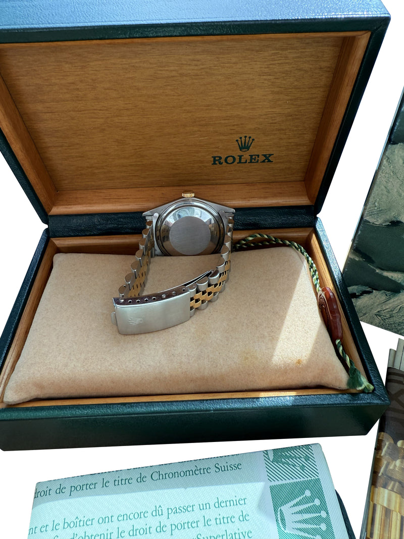 Rolex Datejust 36mm Jubilee Black Arabic Dial 18K Yellow Gold Steel Watch 16013