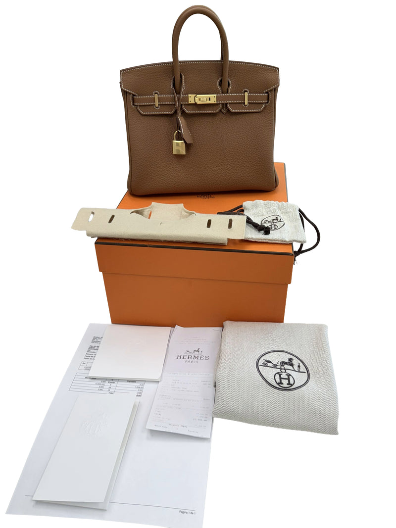 Hermes Birkin 25 Gold Togo Leather With Gold Hardware Handbag