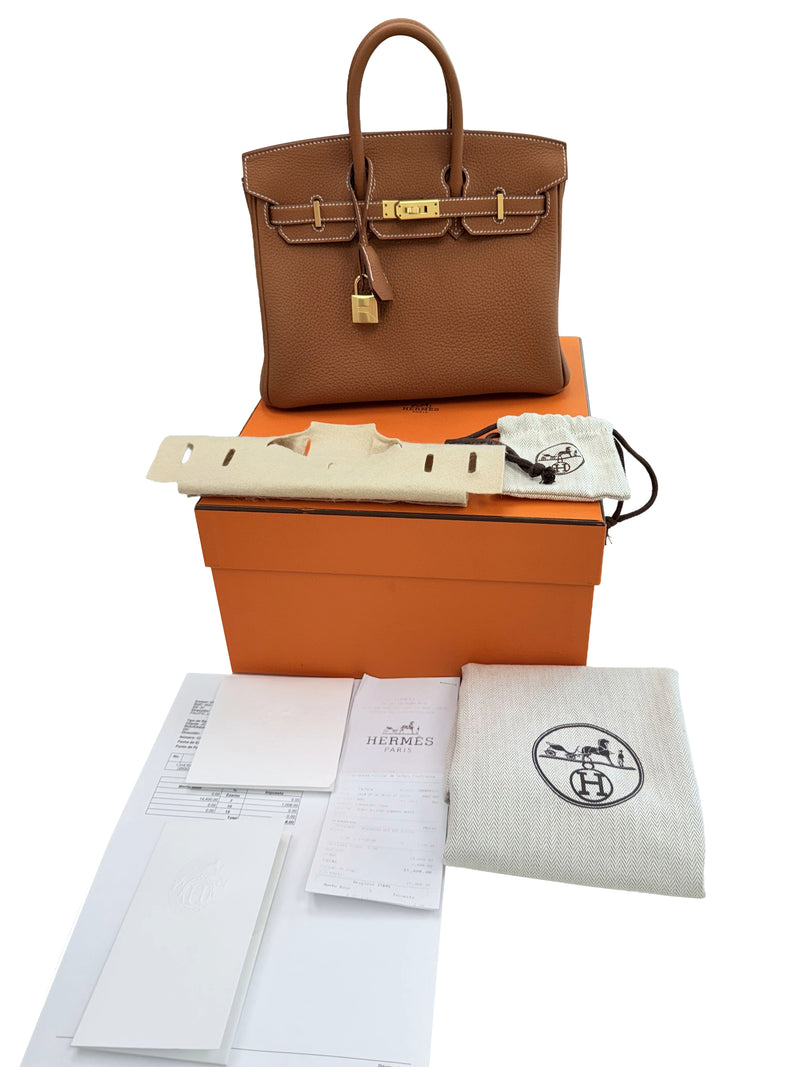 Hermes Birkin 25 Gold Togo Leather With Gold Hardware Handbag