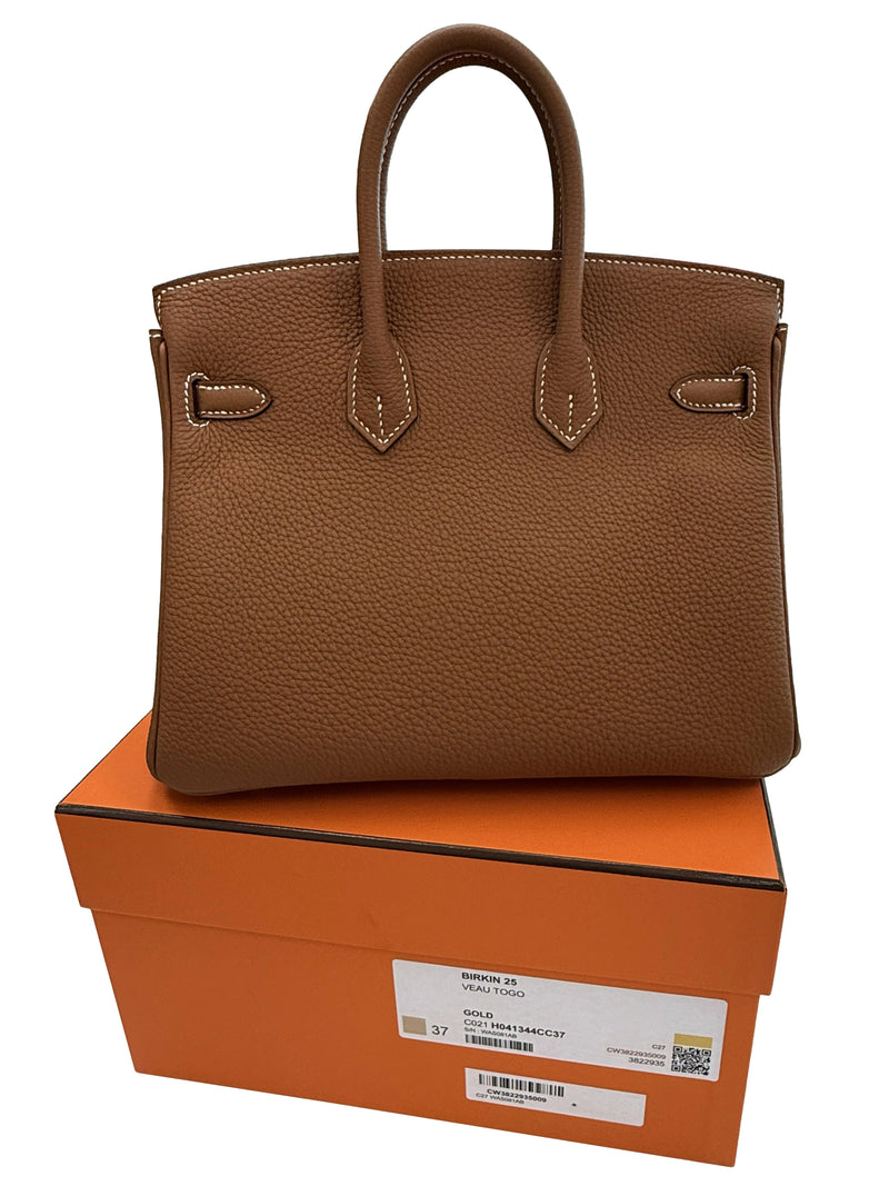 Hermes Birkin 25 Gold Togo Leather With Gold Hardware Handbag