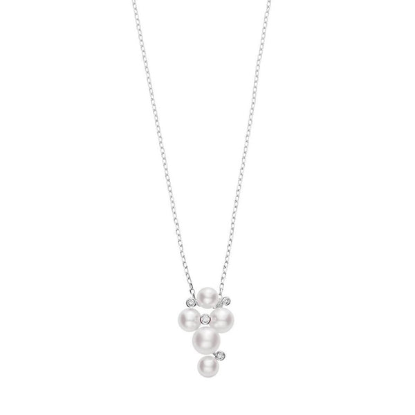 Mikimoto Bubbles Akoya Cultured Pearl and Diamond Cluster Pendant 18K White Gold